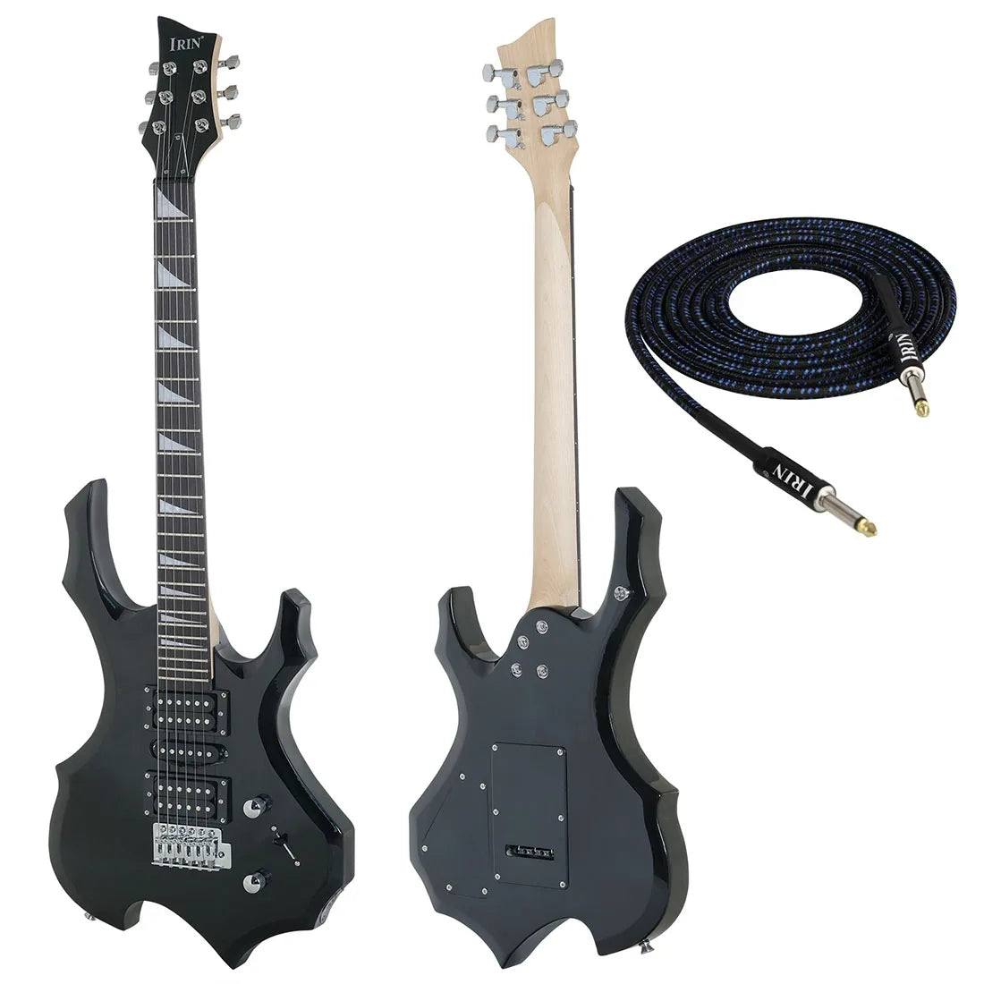 IRIN Flame Set elettrico nero 24 tasti Chitarra elettrica con manico in acero con plettri Tracolla per amplificatore Linea di collegamento Accessori per chitarra