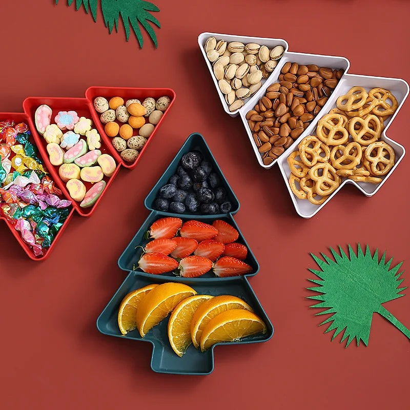 Forma dell'albero di Natale Soggiorno Caramelle Snack Noci Semi Frutta secca Piatto di plastica Piatti Ciotola Piatti colazione Vassoio Stoviglie