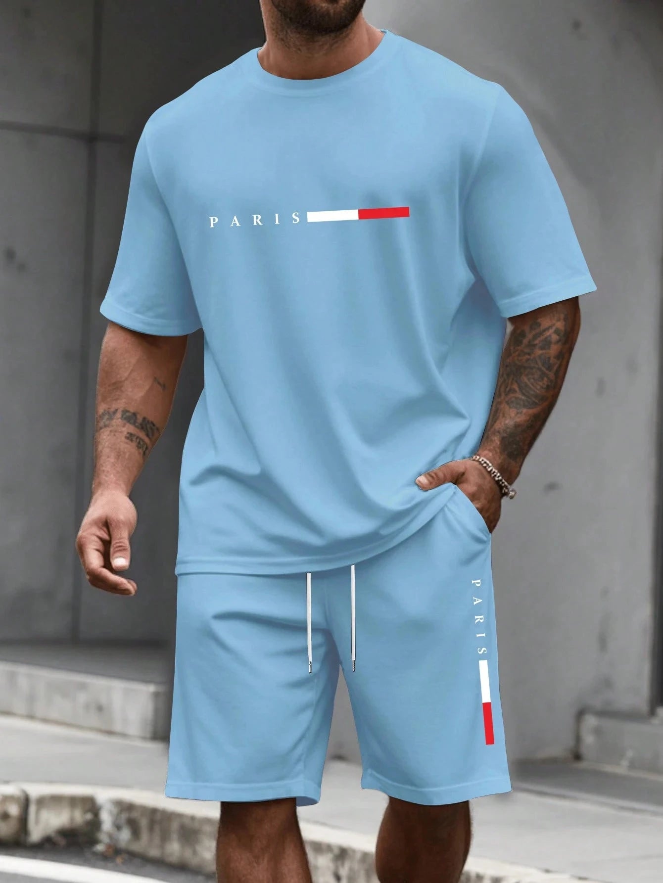 Tuta da uomo 2 pezzi  Camicia a maniche corte con scollo a O Pantaloncini Set Tuta da corsa da uomo T-shirt taglie forti Abbigliamento uomo T-shirt estiva