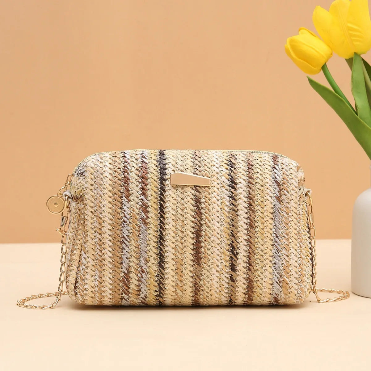 Borsa tessuta erba colorata borsa quadrata intrecciata 2024 borsa a tracolla Versatile per ragazza borsa arcobaleno
