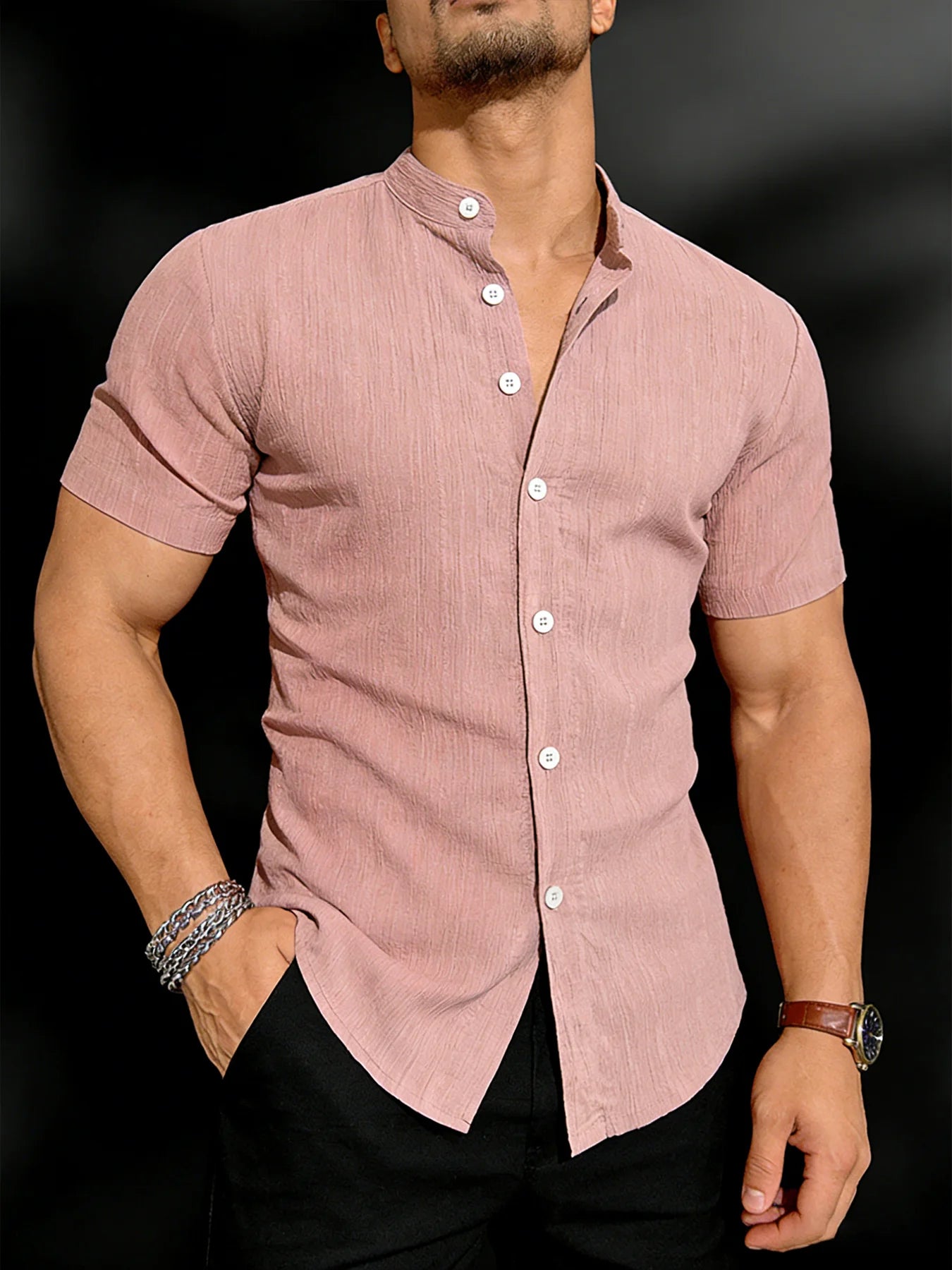 Camicia estiva da uomo di alta qualità a maniche corte - leggera e traspirante, adatta per vacanze al mare, feste in piscina