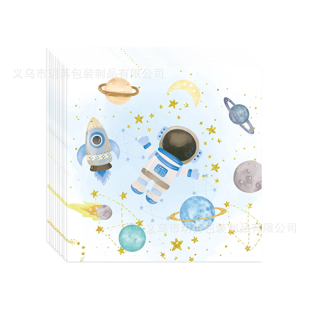 Blue Planet Astronaut Spazio Stoviglie usa e getta Decorazioni per la tavola di compleanno per bambini Piatto di carta Tazza Tovagliolo Astronauta Razzo Palloncino