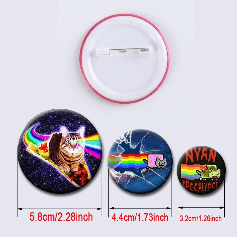 Simpatico e divertente arcobaleno gatto alieno spille con bottoni zaino abbigliamento decorazione spilla cartone animato fantascienza distintivo gioielli regali per bambini