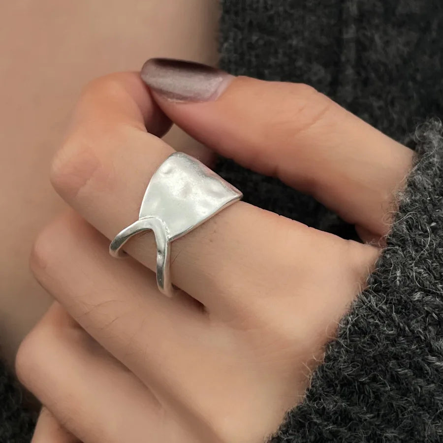 PANJBJ 925 anelli in pietra nera geometrica in argento sterling per le donne ragazza coreana semplice regolabile coppia gioielli Dropshipping