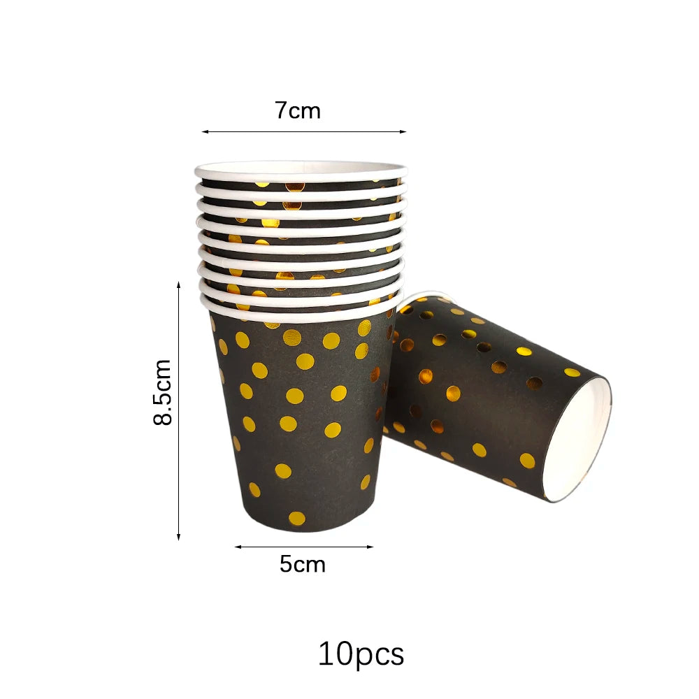 Set di stoviglie usa e getta per compleanno in oro nero, piatti di carta, tazze, tovaglioli, tovaglie, decorazione per feste di buon compleanno per adulti, matrimonio
