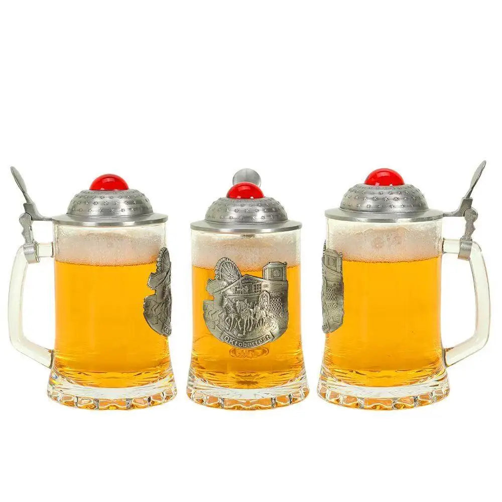 Boccale da birra in vetro Tazza da vino creativa Decorazioni per la casa Tazza da caffè in vetro con manico Stile tedesco di grande capacità con coperchio Tazza da acqua Regalo da uomo