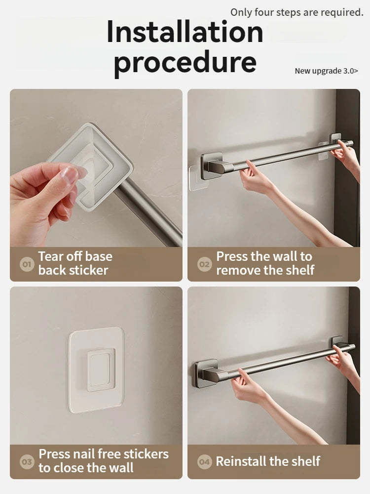 Bathroom Towel Holde Without Drilling Bathroom Black Towel Rack Towel Bar Self-Adhesive Bathroom Towel Rack Towel Rail