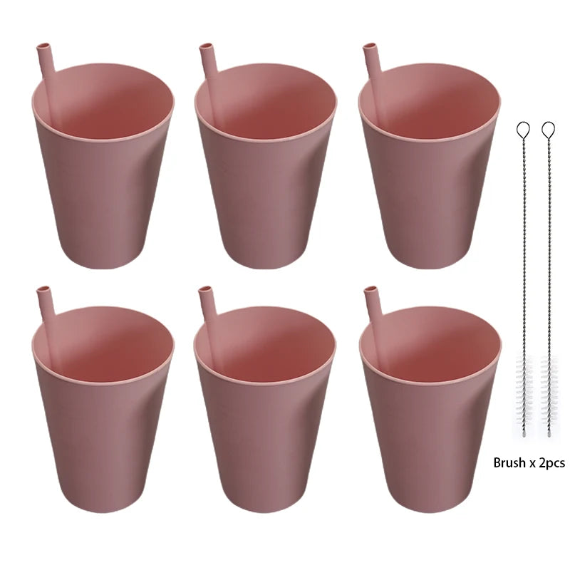 Bicchiere in plastica con cannuccia per bambini e adulti, bicchiere Sippy da 6 pezzi per uso quotidiano, senza BPA