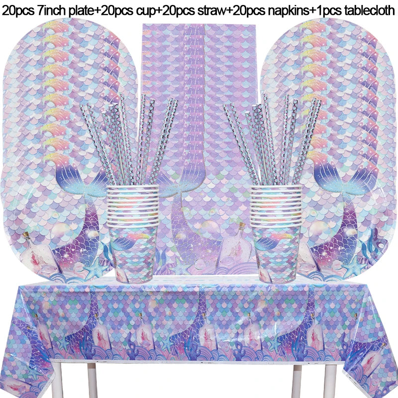Set di stoviglie usa e getta per la decorazione della festa di compleanno della sirena piatti per la coda della sirenetta forniture per feste a sirena per ragazza decorazioni per matrimoni
