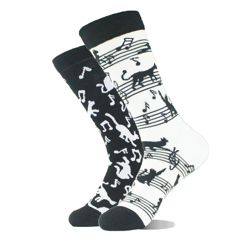 1 Pair Combed Cotton Socks Men Novelty AB Asymmetry Funny Skateboard Men's Mid Length Animal Print Socks Harajuku Happy Socks