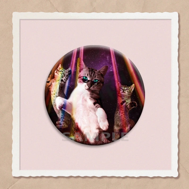 Simpatico e divertente arcobaleno gatto alieno spille con bottoni zaino abbigliamento decorazione spilla cartone animato fantascienza distintivo gioielli regali per bambini