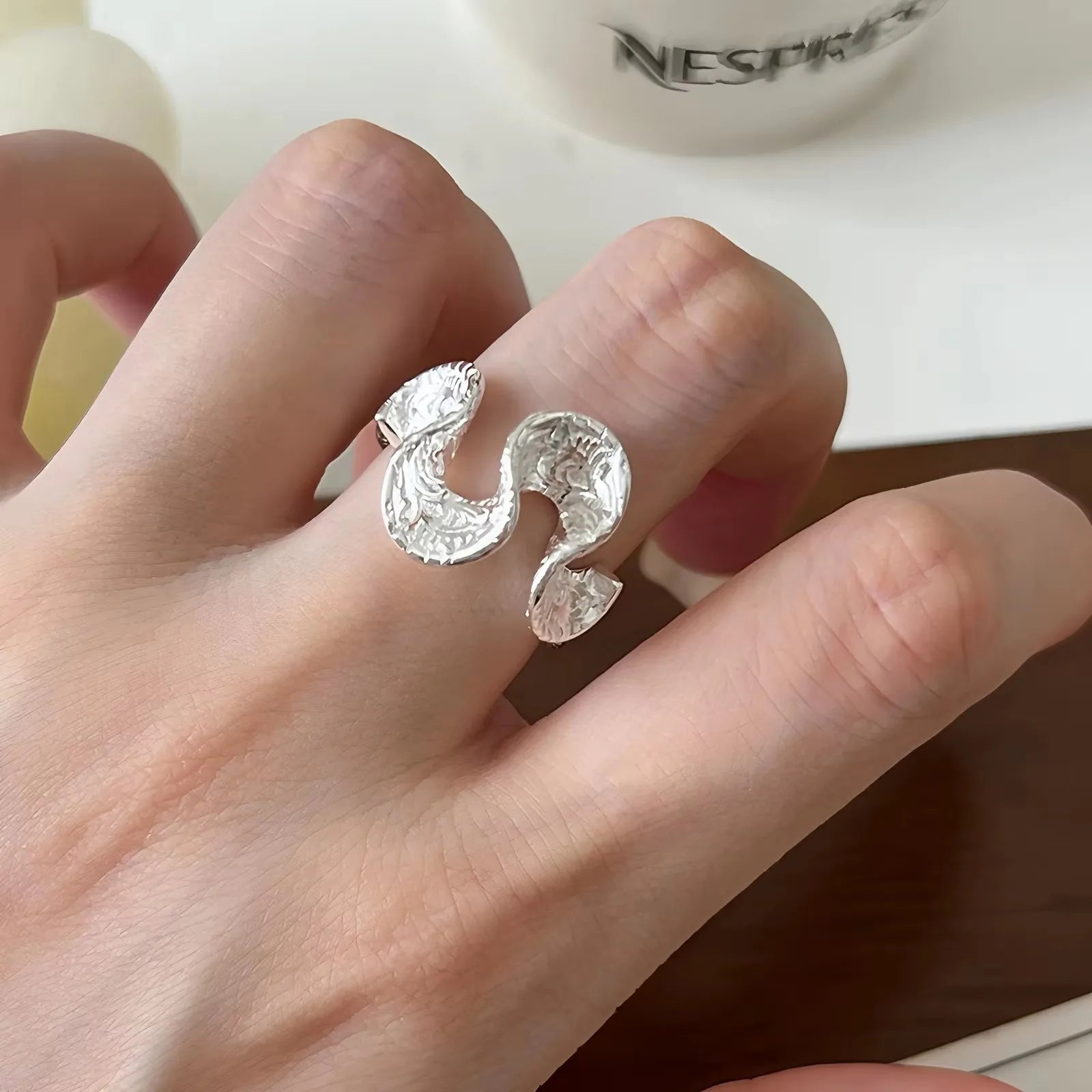 PANJBJ 925 anelli in pietra nera geometrica in argento sterling per le donne ragazza coreana semplice regolabile coppia gioielli Dropshipping
