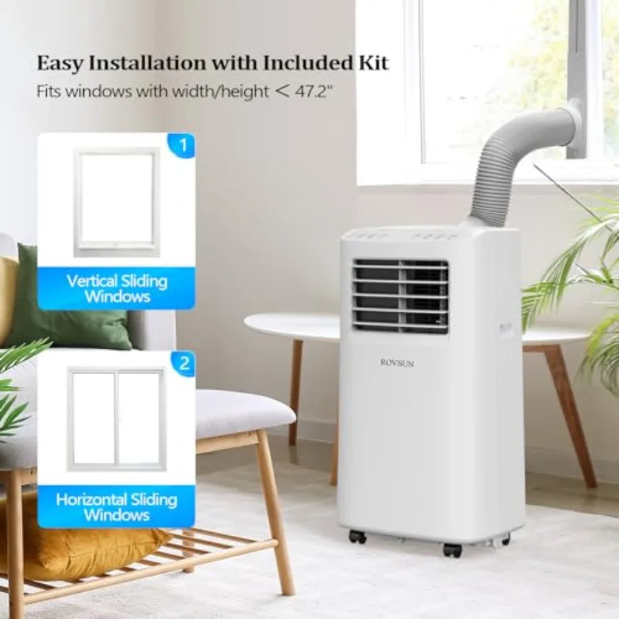 Condizionatore d'aria portatile per casa, ufficio, dormitorio, unità in plastica bianca con raffreddamento da 8000 BTU, telecomando, 3-in-1 AC/ventilatore/deumidificatore