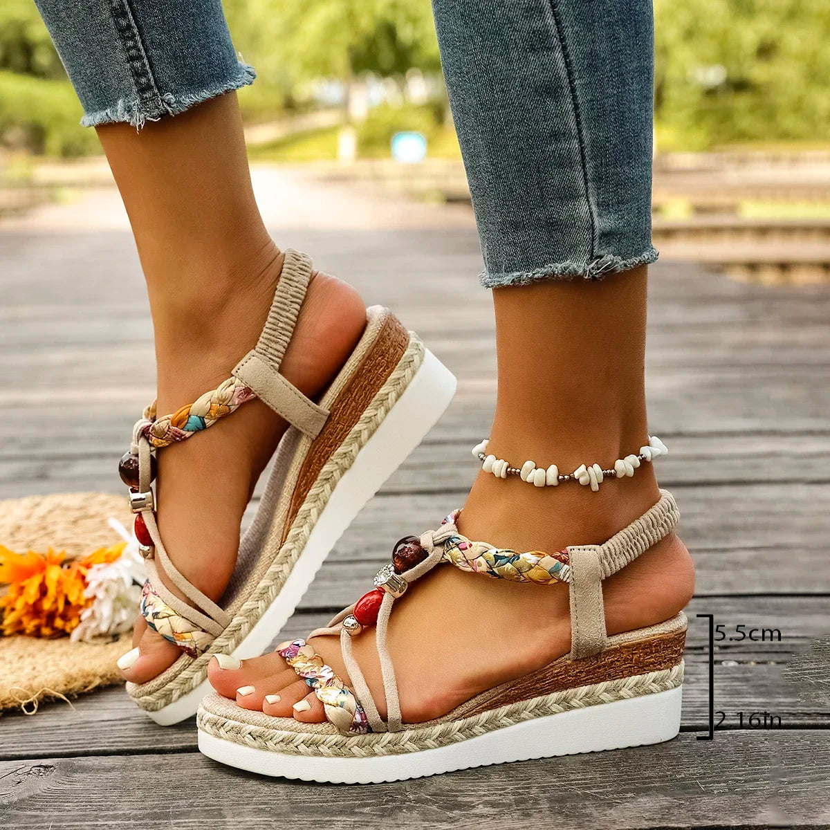 Sandali con plateau con cinturino a T alla moda per donna Nuovi sandali con zeppa con fascia elastica di colore misto Donna Sandali estivi con punta aperta quotidiana Donna
