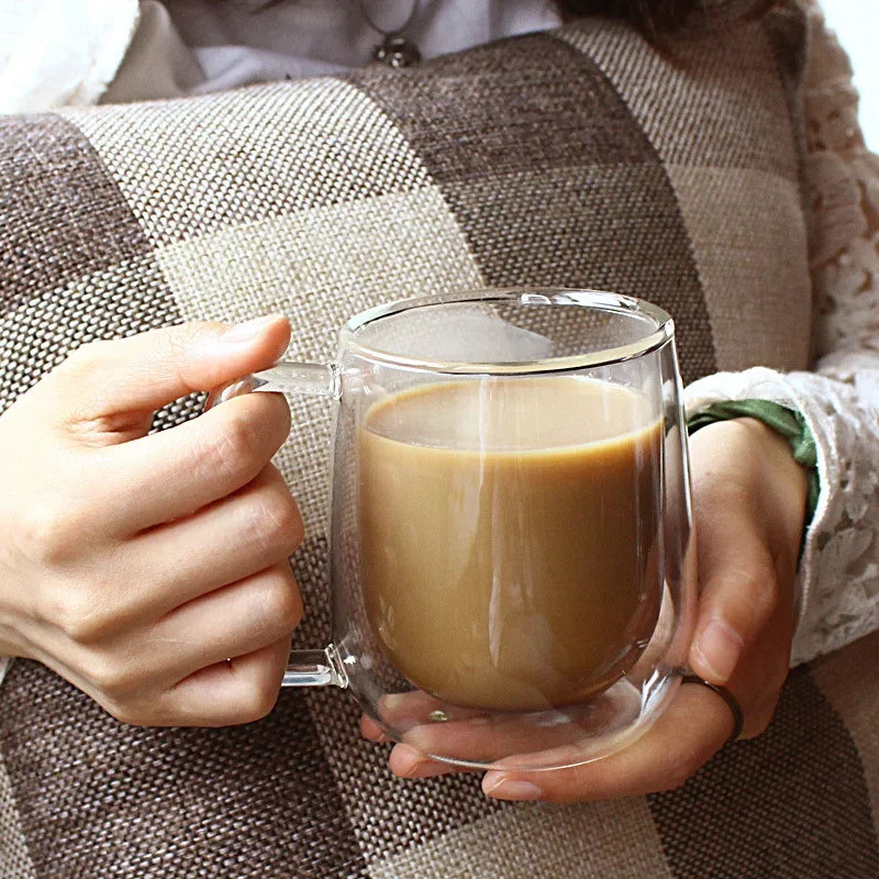 Tazza da caffè in vetro trasparente Latte Whisky Tè Birra Doppio creativo Resistente al calore Cocktail Vodka Tazza da vino Bicchiere Bicchieri Regalo