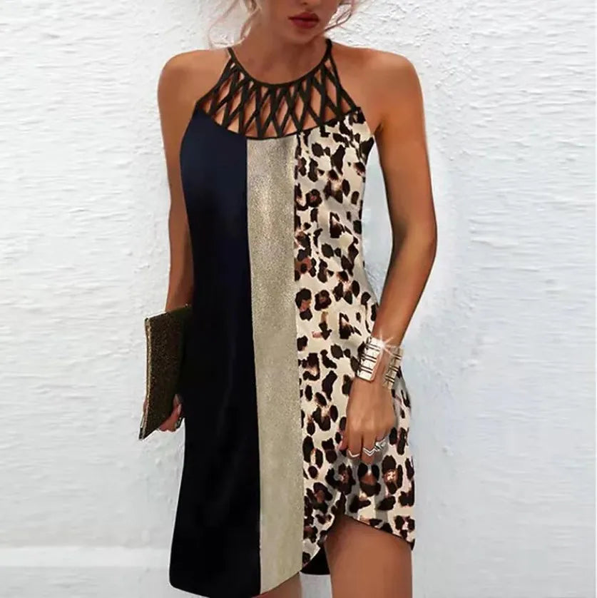Abito Boho sexy per donna Mini abito da spiaggia Abito alla moda Donna Estate senza maniche Hollow Elegante abito da festa Stampa Vestido 2023