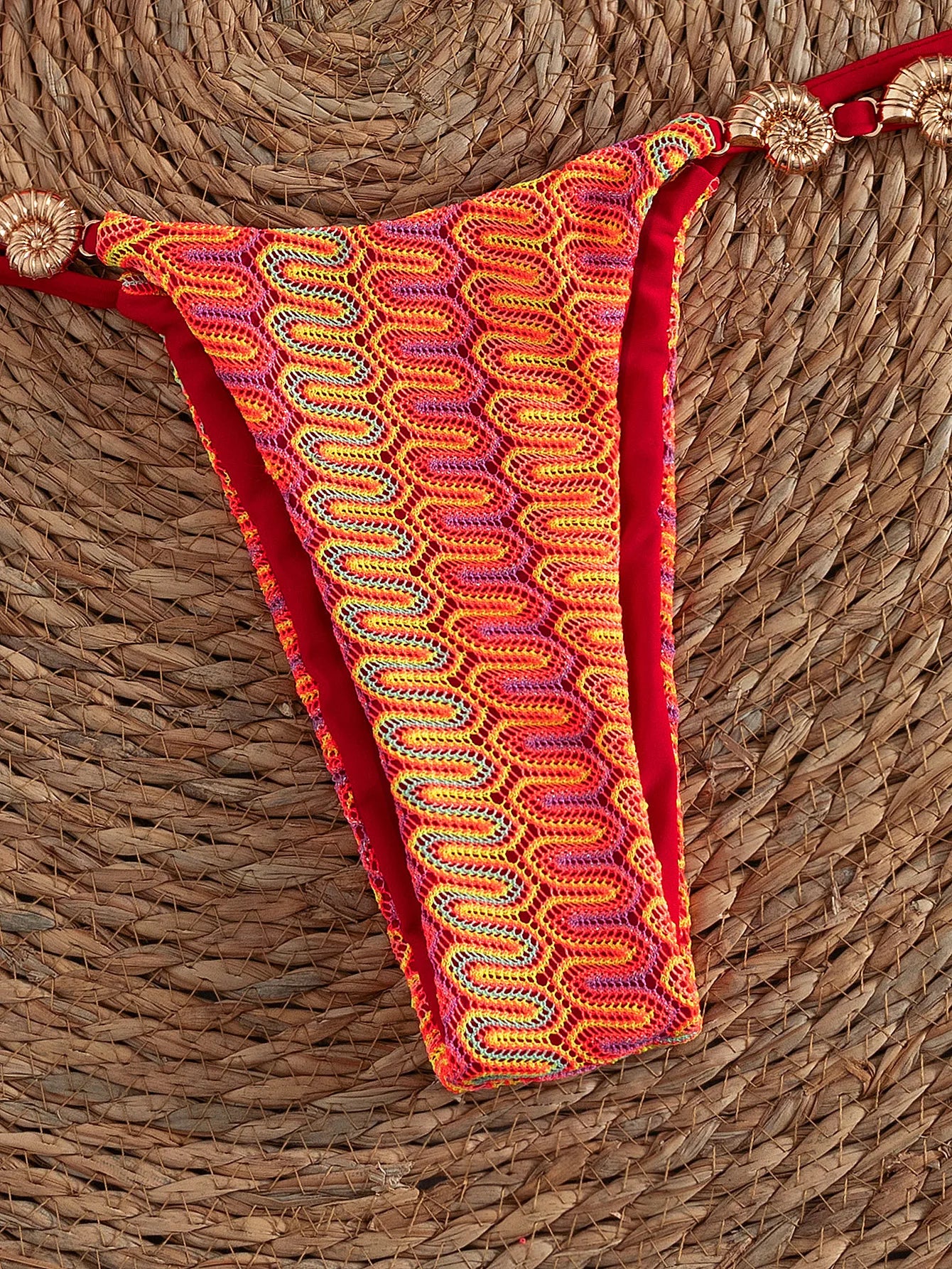 Set Bikini Rosso da Donna con Top Triangolare e Dettaglio Anello in Metallo, Slip con Laccetti Laterali, Costume da Bagno Due Pezzi