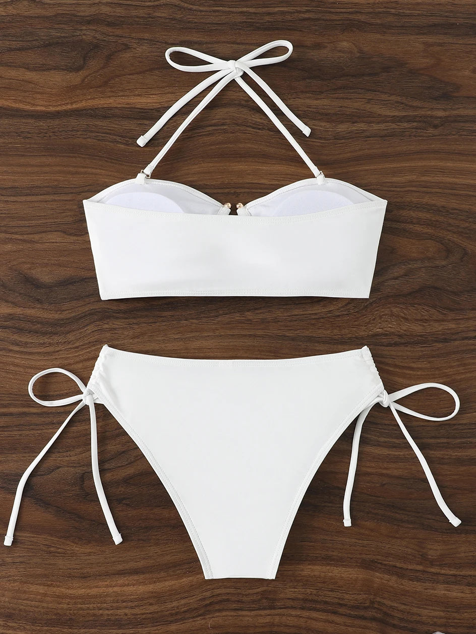 Bikini a Vita Alta da Donna 2026, Costume da Bagno Annodato, Abbigliamento da Spiaggia Brasiliano con Push-Up