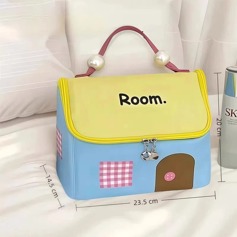Borsa per il trucco di design per la casa 2024 Nuova borsa da toilette portatile con dopamina di grande capacità, organizer da viaggio impermeabile multifunzione