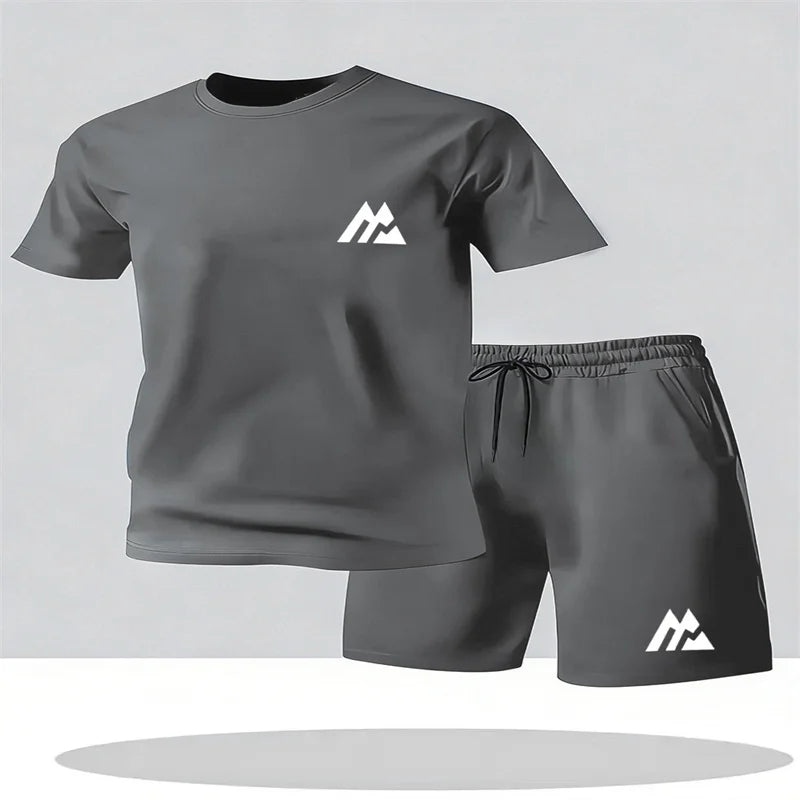 Set Sportivo da Uomo alla Moda, Maglietta a Maniche Corte e Pantaloncini, Completo Sportivo a Collo Tondo, Set 2 Pezzi