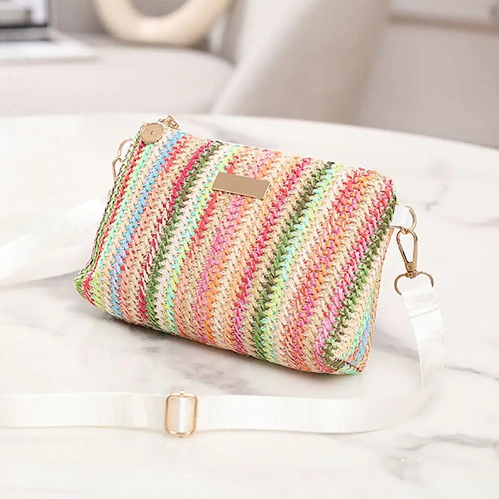 Borsa Intrecciata Leggera e Colorata Arcobaleno, Organizer da Viaggio con Tracolla Regolabile, Borsa a Tracolla per Ragazze, Borsa a Tracolla Portatile per Uscite Casual