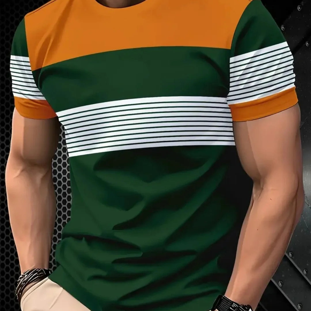 T-shirt oversize T-shirt da uomo Moda estiva Casual Girocollo Manica corta Top T-shirt da uomo stampata a righe