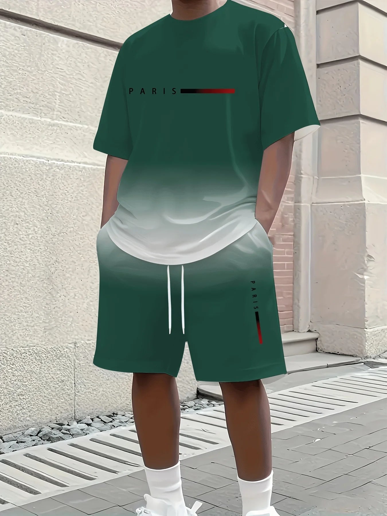 Nuovo Set Moda Uomo 2026: T-Shirt Girocollo e Pantaloncini con Stampa Sfumata Minimalista - Completo Due Pezzi per Streetwear e Sport Outdoor