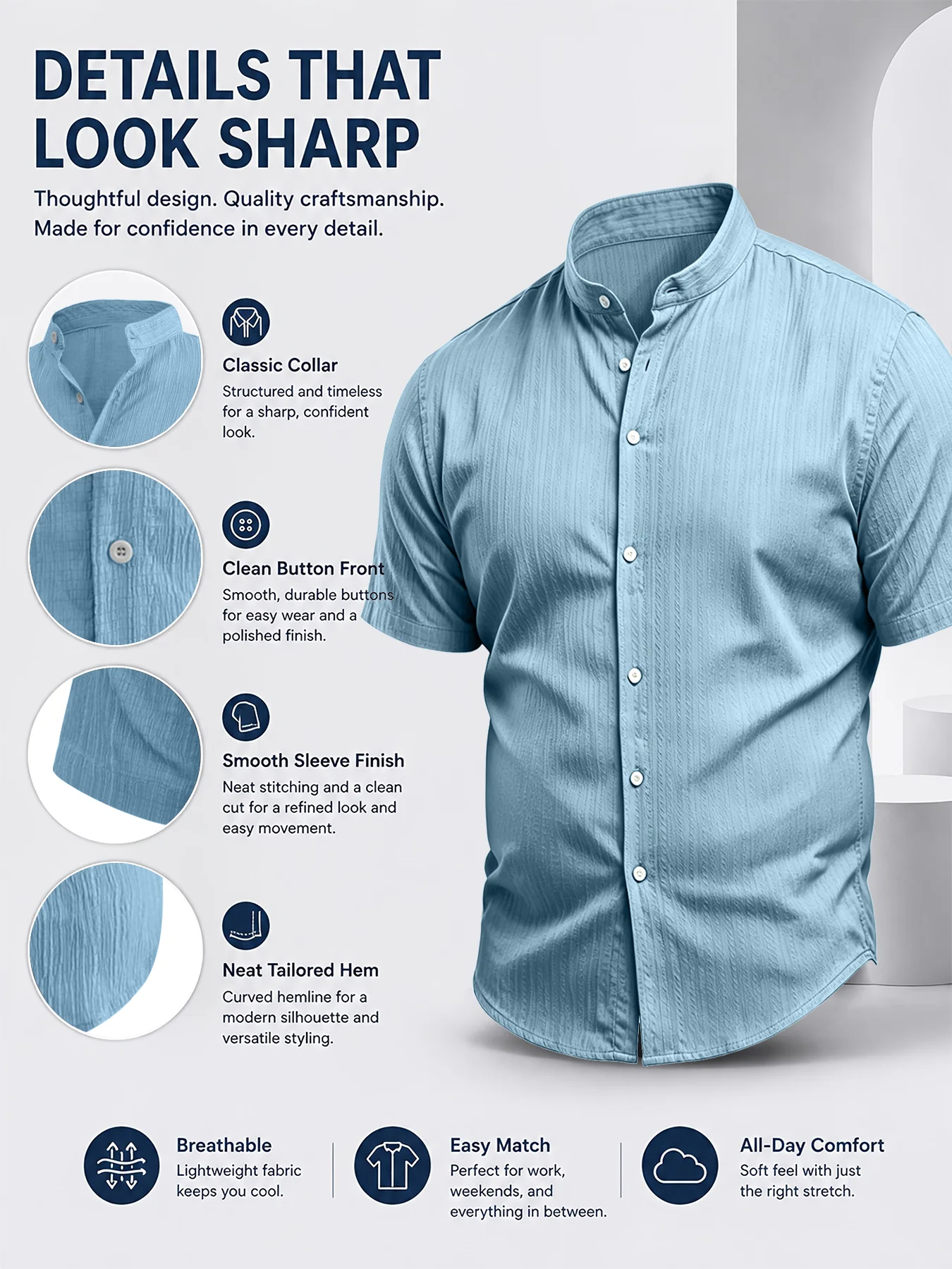 Camicia Casual da Uomo Taglie Forti 2XL-6XL Estiva Traspirante a Maniche Corte con Bottoni per Vacanze al Mare in Tessuto Morbido Testurizzato Vestibilità Ampia