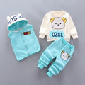 Set di abbigliamento invernale per bambini, autunnale, per maschi e femmine, tute calde e spesse, maglione con cappuccio, simpatico orsetto dei cartoni animati, completo tre pezzi per bambini da 0 a 4 anni