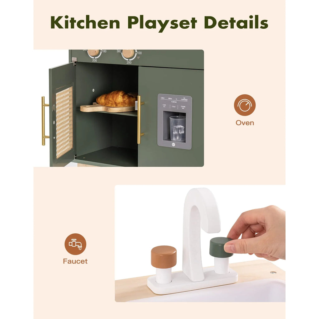 Robotime Robud Set da gioco da cucina per bambini con produttore di ghiaccio Set da gioco di finzione Giocattolo in legno per bambini dai 3 anni in su Verde vintage per bambini piccoli