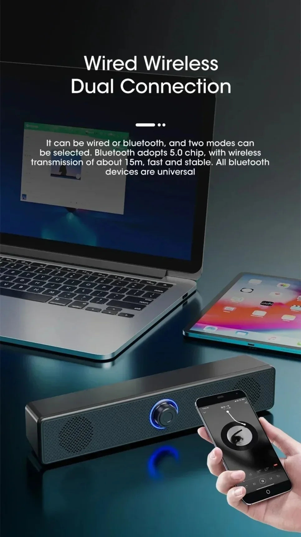 Soundbar per PC Bluetooth alimentato tramite USB Soundbar per altoparlante cablato e wireless per TV Pc Laptop Gaming Home Theater Sistema audio surround