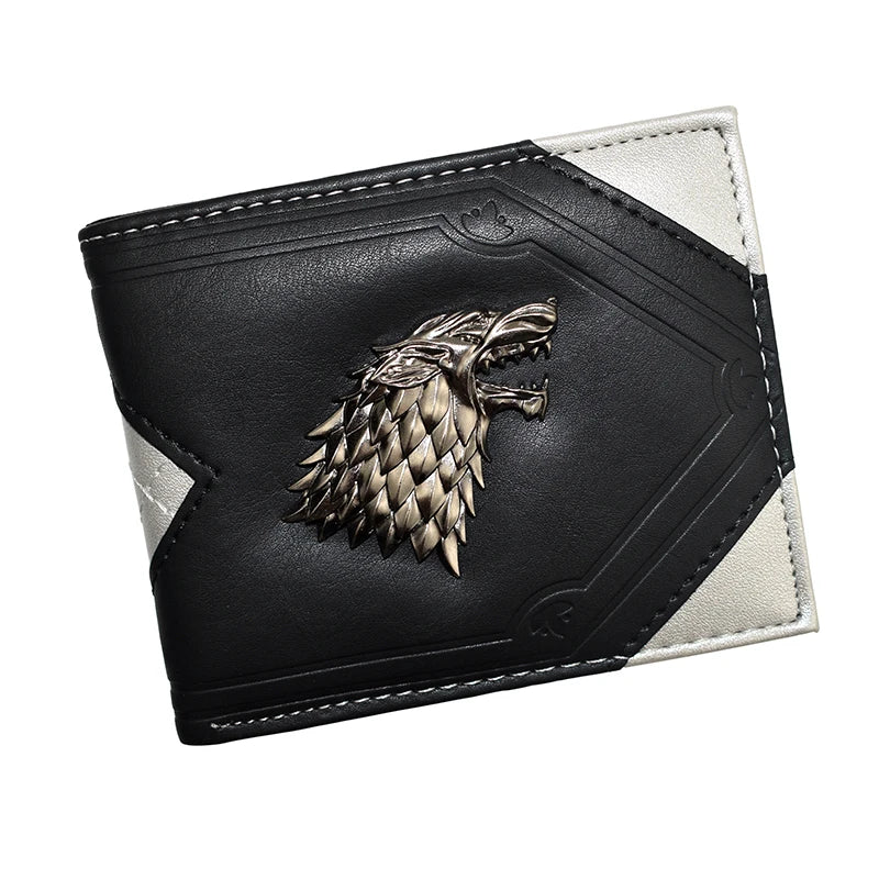 Portafoglio da uomo con design a lupo in metallo fresco di alta qualità con tasca portamonete