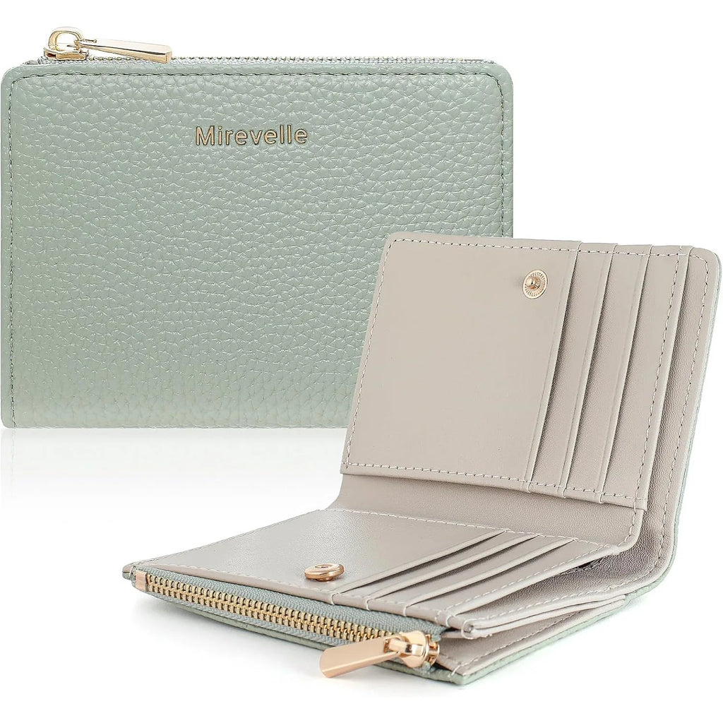 Portafoglio Sottile Bifold da Donna, Porta Carte in Ecopelle con Blocco RFID e Tasca Portamonete con Cerniera per Uso Quotidiano e Viaggi