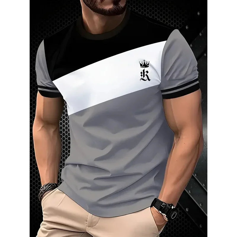 T-shirt classica estiva da uomo: top da esterno a maniche corte con scollo tondo e stampa a righe, maglietta da uomo da strada ampia con aggiunta