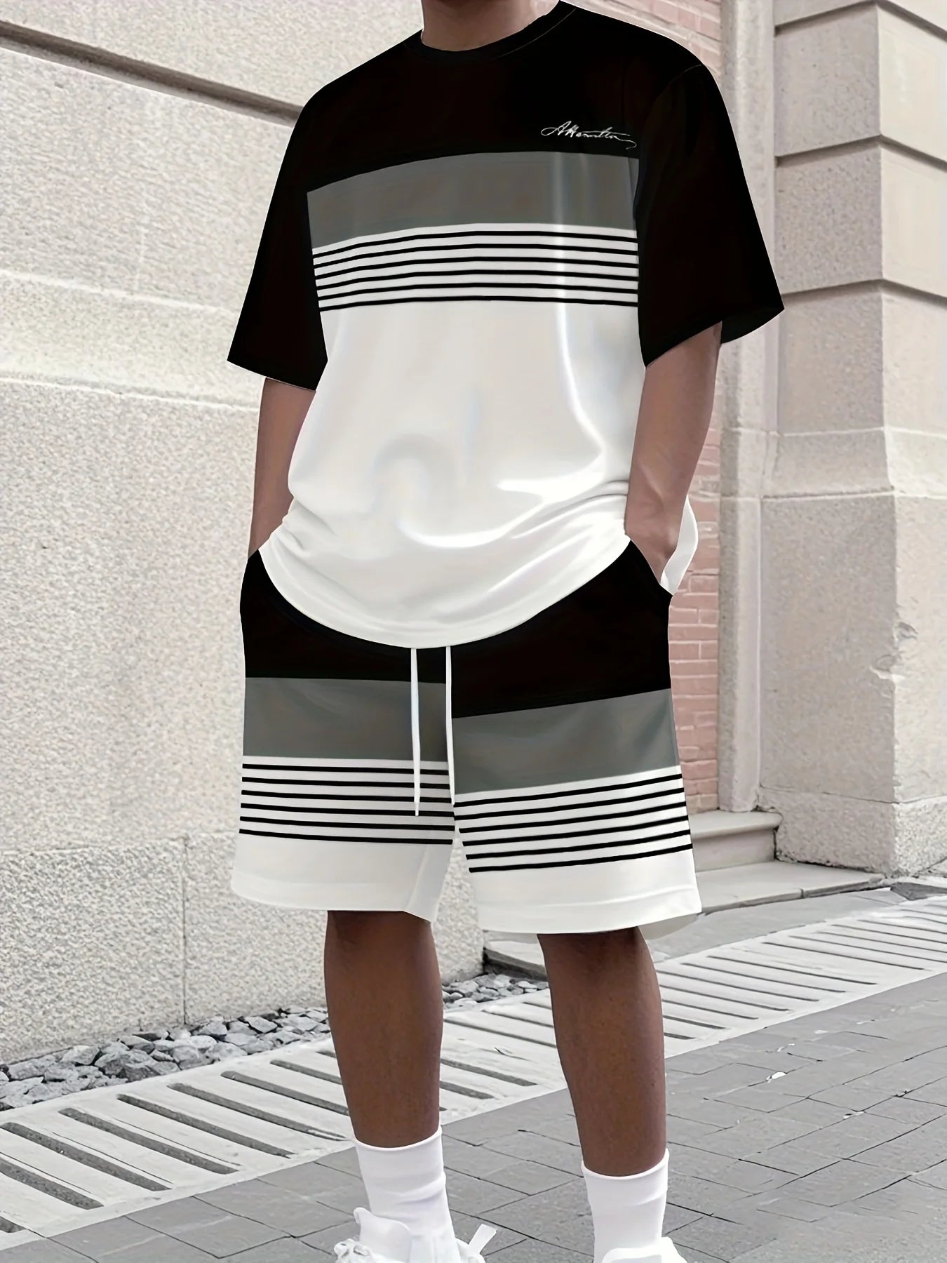 Completo Sportivo da Uomo Due Pezzi: T-Shirt Girocollo a Maniche Corte e Pantaloncini - Abbigliamento da Corsa Uomo Taglie Forti - T-Shirt Estiva da Uomo