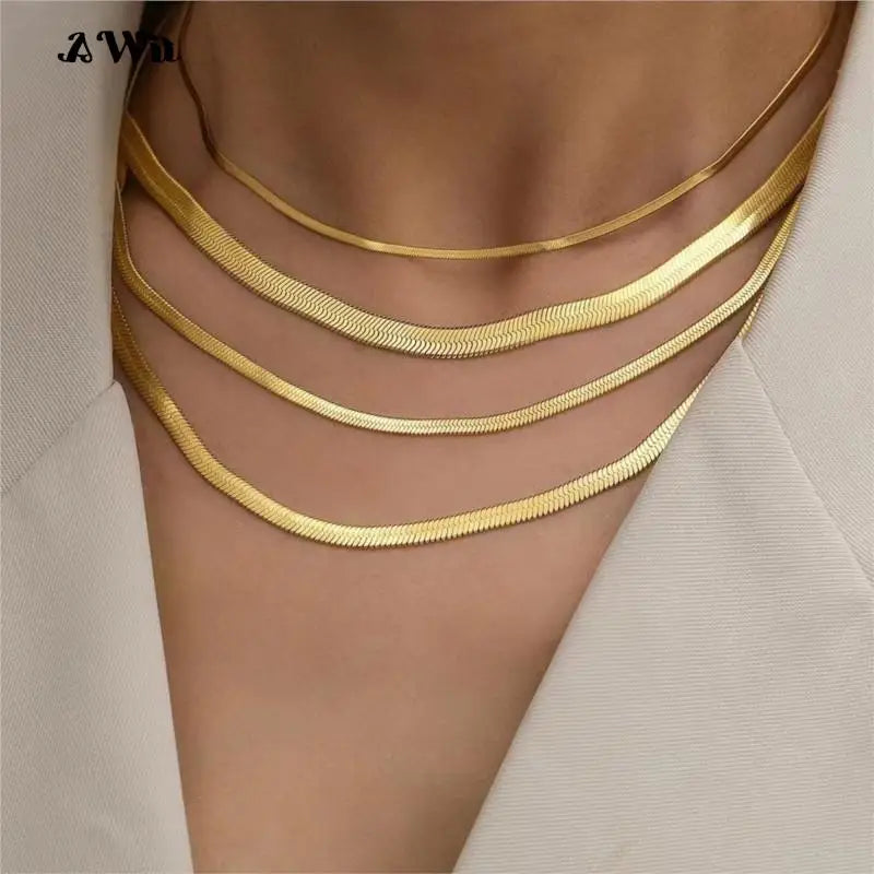 Collana da donna con catena a serpente unisex di moda calda Collana girocollo in acciaio inossidabile a spina di pesce Collana a catena color oro argento Gioielli da donna