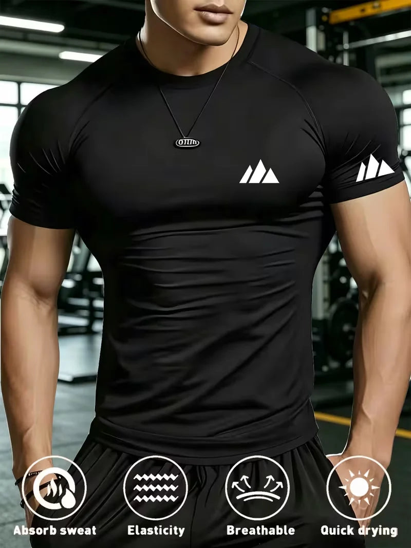 Nuova T-shirt da palestra aderente da uomo, traspirante, anti-sudore e ad asciugatura rapida, adatta per palestra, basket, corsa e ciclismo