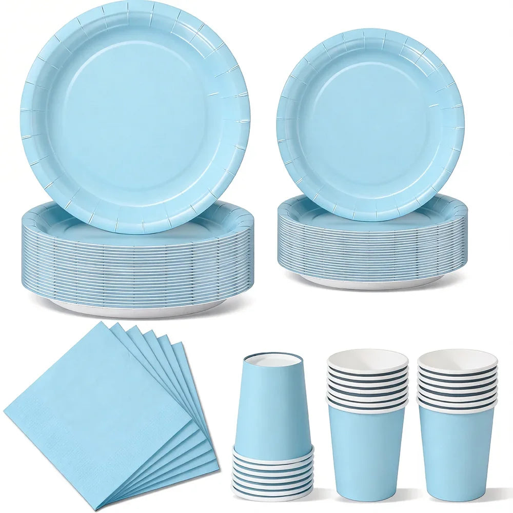 Stoviglie Monouso Azzurro Piatti Di Carta Tazze Tovaglioli Per Ragazzo Baby Shower Festa Di Compleanno Decorazione Rivelazione Di Genere Battesimo Articoli Per La Tavola Pastello Elegante