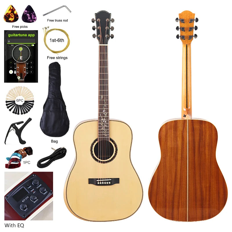 Chitarra acustica elettrica da 40 pollici a 6 corde Colore naturale Colore marrone Chitarra folk di alta qualità con parte superiore in legno massello di abete rosso
