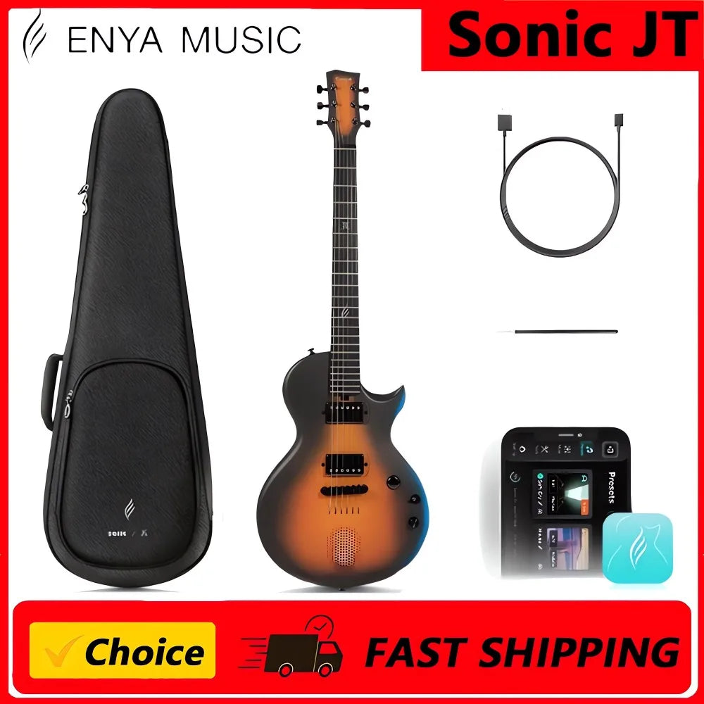 Chitarra Elettrica Enya Sonic JTElectric Jack Signature in Fibra di Carbonio con Altoparlante Wireless da 15W, Portatile Tutto-in-Uno