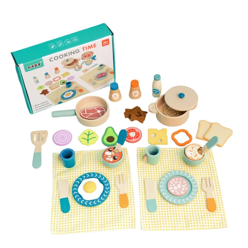 Giocattoli da cucina di simulazione per bambini in legno, giocattoli educativi per la prima educazione, pentole, padelle, giochi di finzione, cibo, giochi di ruolo