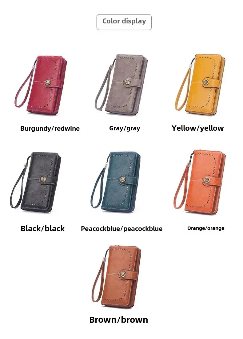 Portafoglio da donna di alta qualità, antifurto, in pelle, con cerniera lunga, grande, pochette da donna, porta carte.