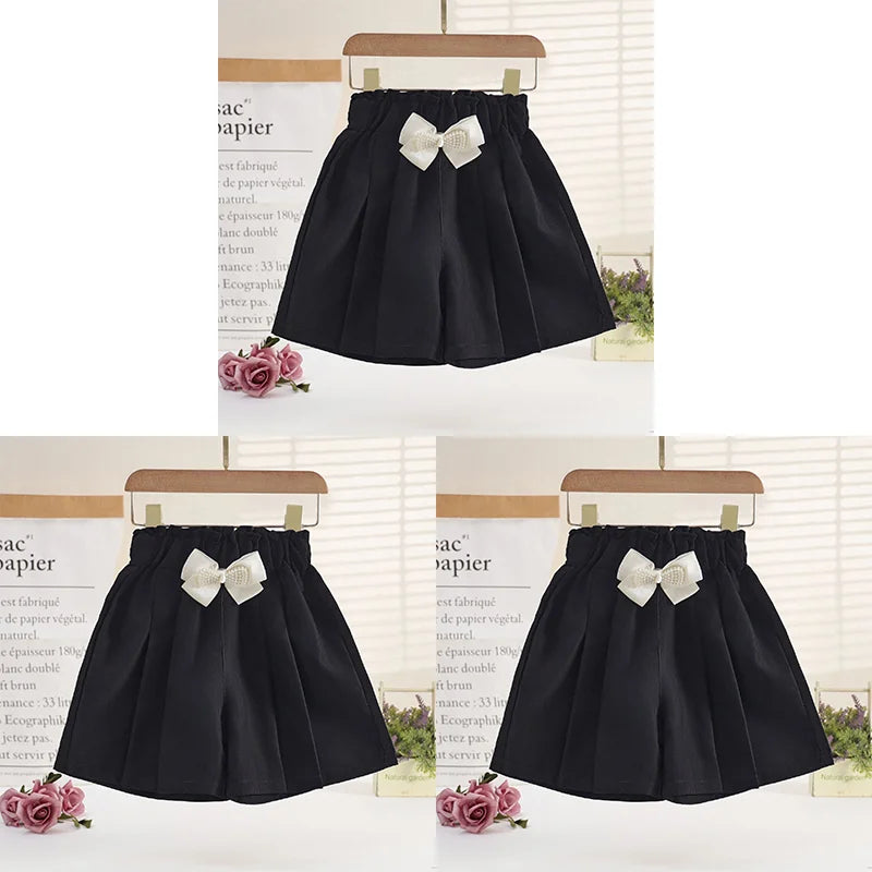 1/2/3 Pezzi Pantaloncini Larghi Estivi per Ragazze, Abbigliamento Casual da Esterno, Pantaloncini Sottili Traspiranti, Gonnellino con Fiocco, Abbigliamento Moda Bambina