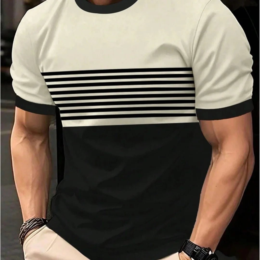 T-shirt oversize T-shirt da uomo Moda estiva Casual Girocollo Manica corta Top T-shirt da uomo stampata a righe