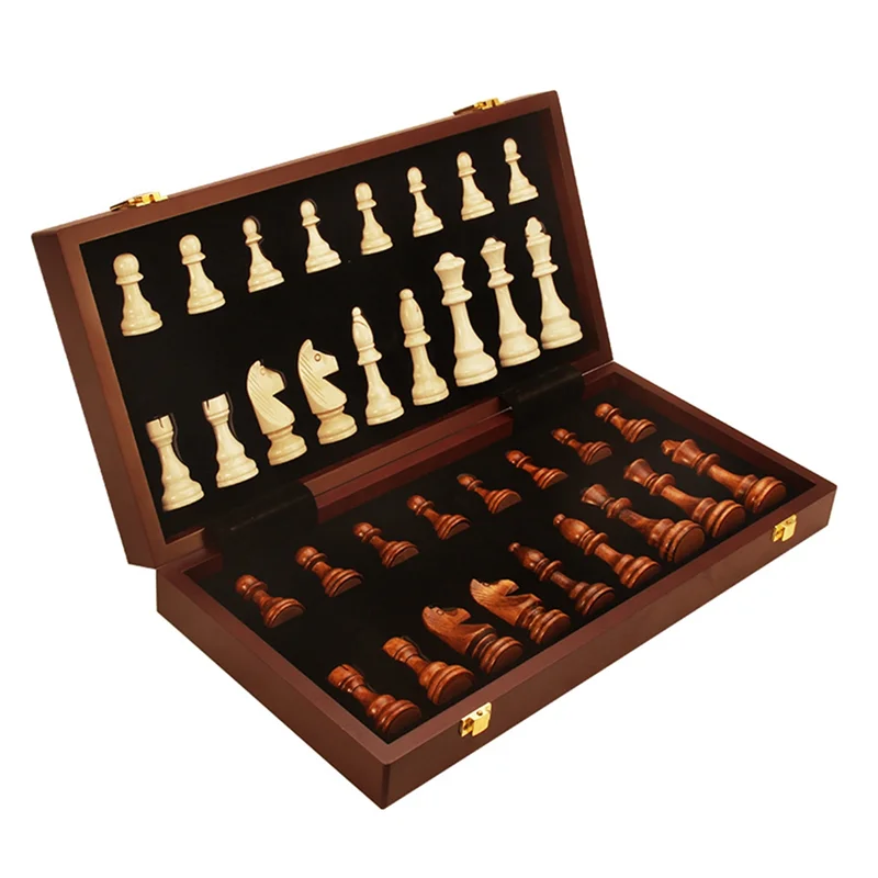 Gioco da tavolo per bambini Set di scacchi in legno Pezzi in legno massello Scacchiera in noce Gioco da tavolo regalo per bambini