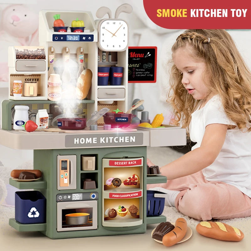 Set di Giocattoli da Cucina per Bambini, Set da Gioco con Utensili Simulati e Luci, Giocattolo DIY con Spray per Bambine, Regalo di Compleanno