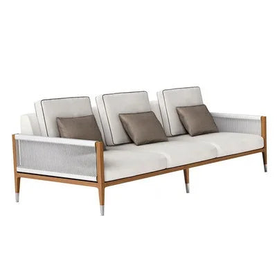 Divano per il tempo libero nel patio esterno Set di divani in legno da giardino in rattan e teak a prova di acqua