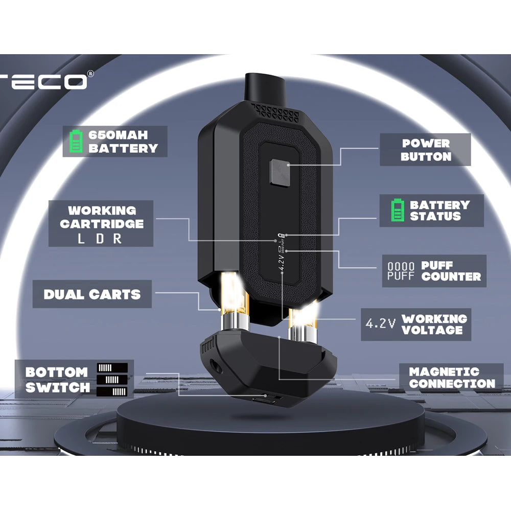 Batteria Stealth a doppia cartuccia originale Doteco DC650 650mAh 10 secondi preriscaldamento penna Vape per cartuccia 510 thread 0,5 ml-2,0 ml