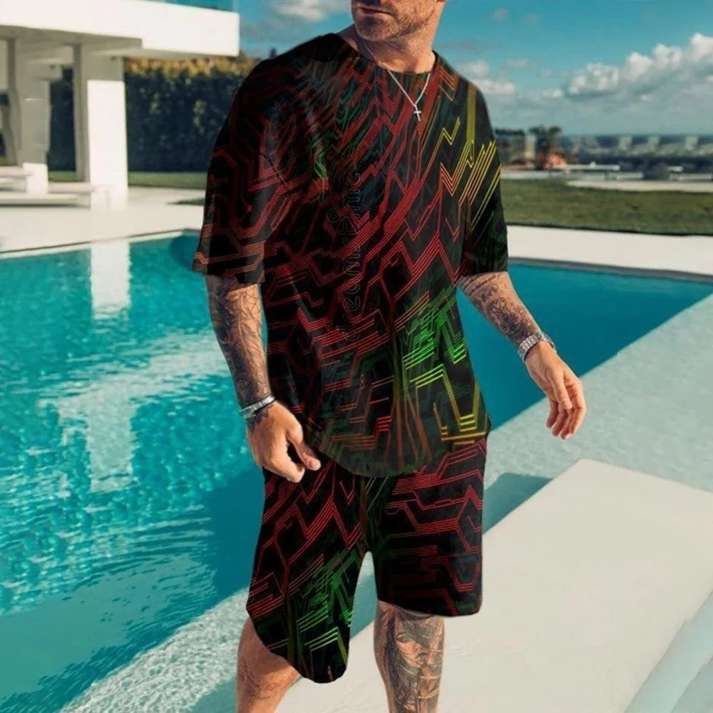 Completo Estivo da Uomo: T-shirt a Maniche Corte e Pantaloncini, Set 2 Pezzi per Casual e Sport, Ideale per Streetwear Quotidiano