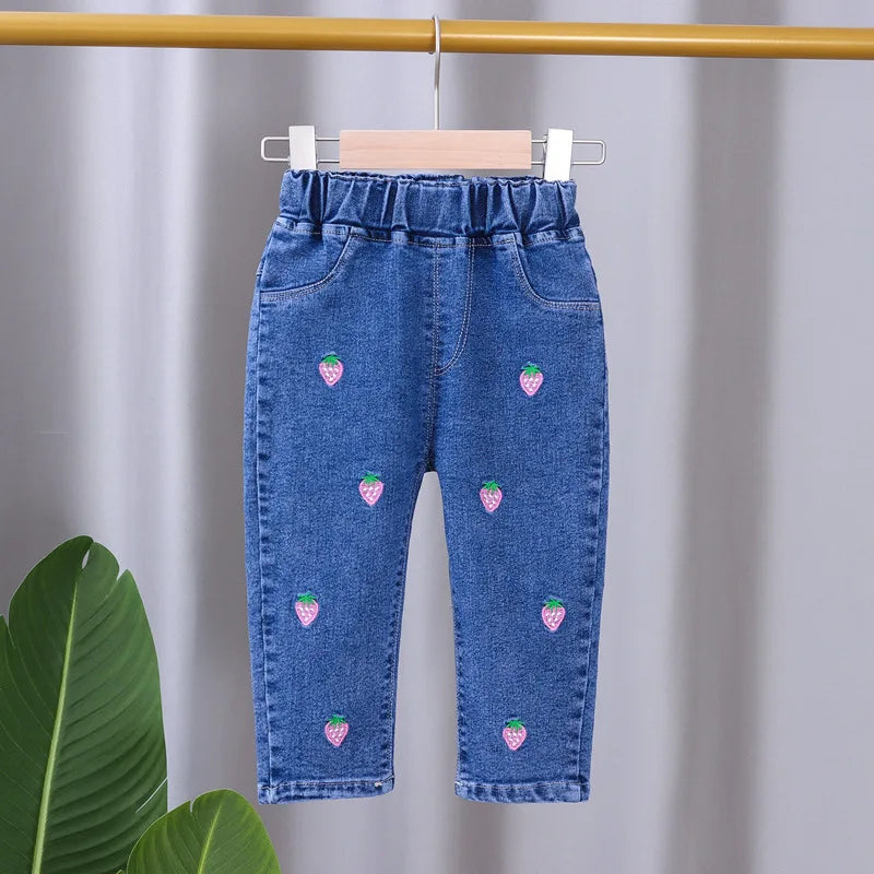 Neonate Jeans attillati Primavera Autunno Ragazze suona Pantaloni in denim Casual Bambini Pantaloni svasati elasticizzati Abbigliamento per bambini per 0-5 anni